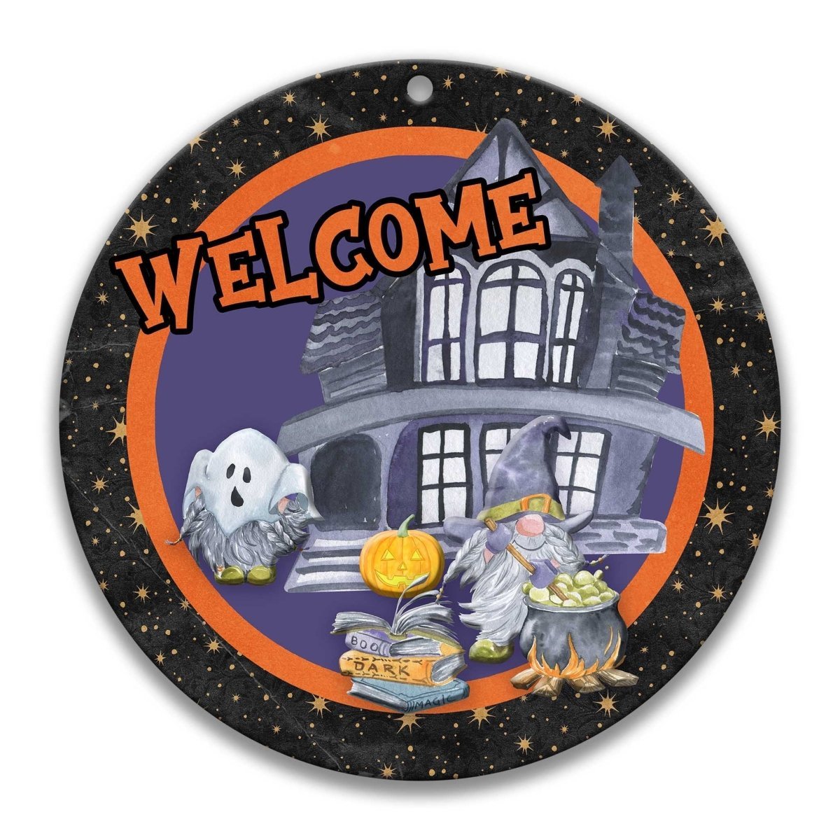 Cute Gnome Halloween Metal Wreath Sign