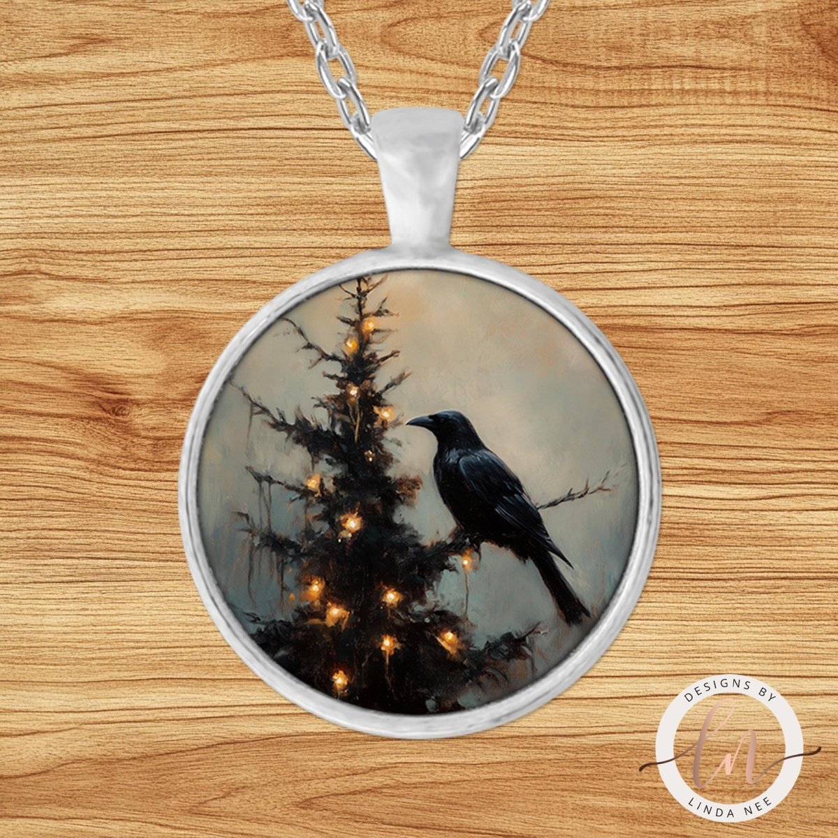 Gothic Christmas Raven Pendant Necklace