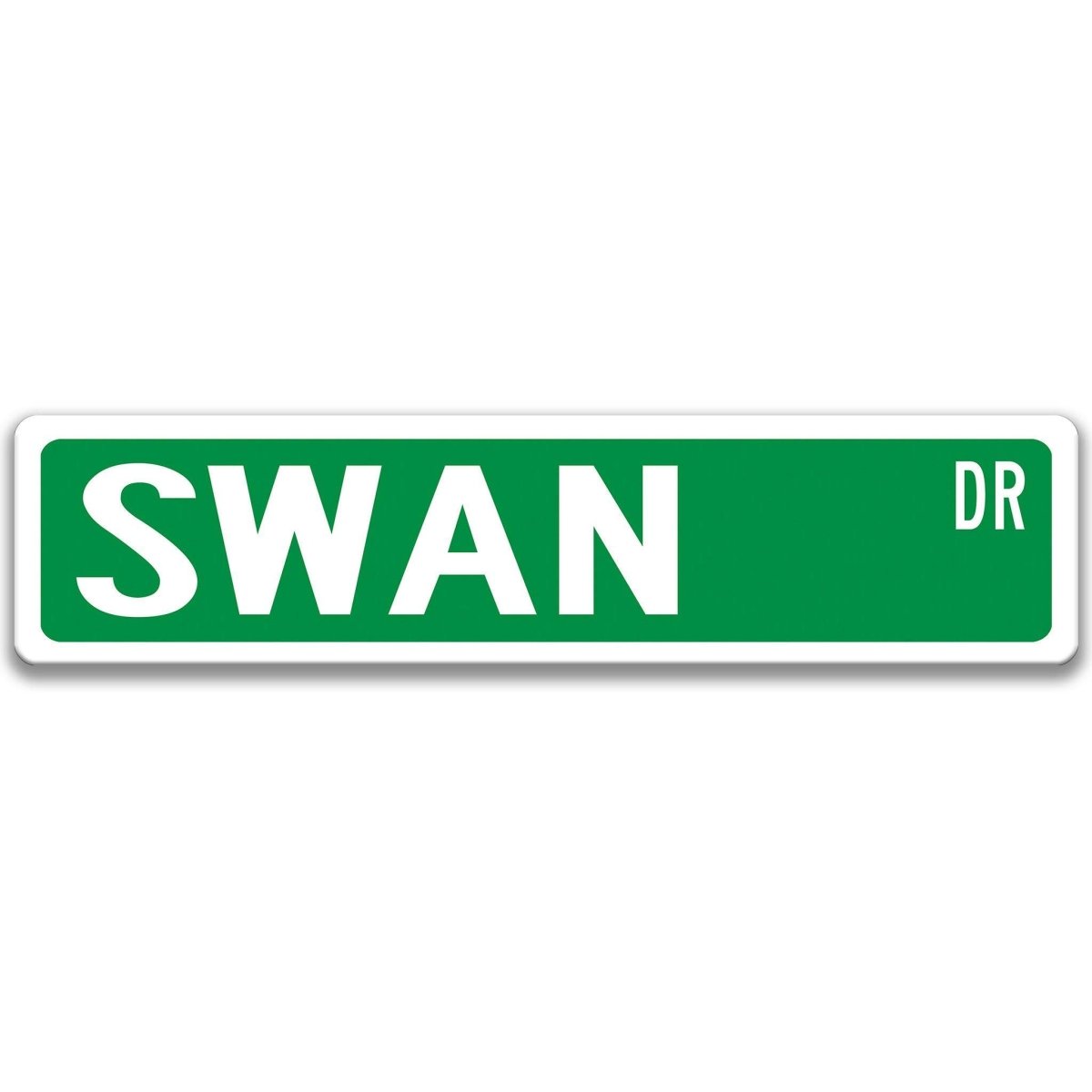 Swan metal street sign, yellow background, with swan silhouette design