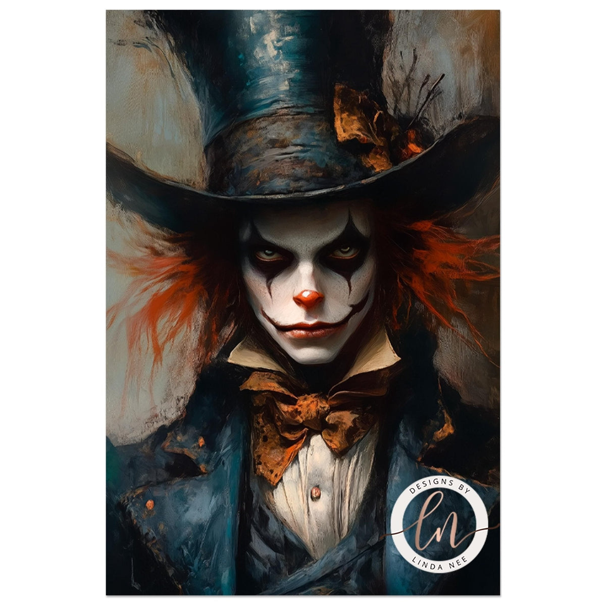 Close view of the gothic Mad Hatter figure in a top hat and bow tie