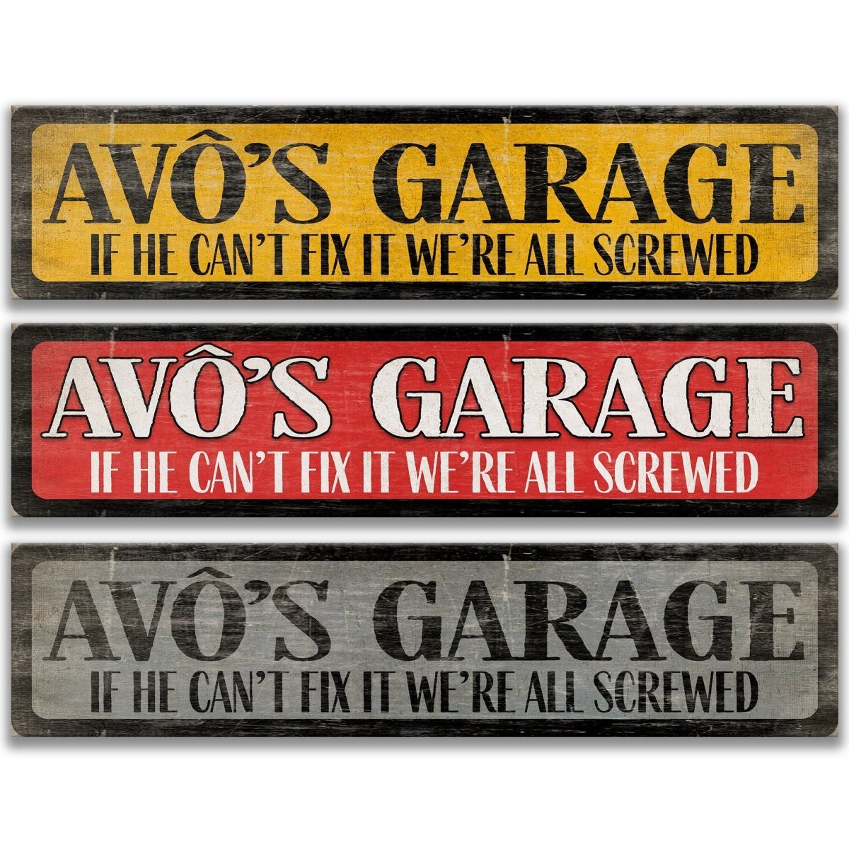 three signs with humorous text, likely intended to be humorous or lighthearted.