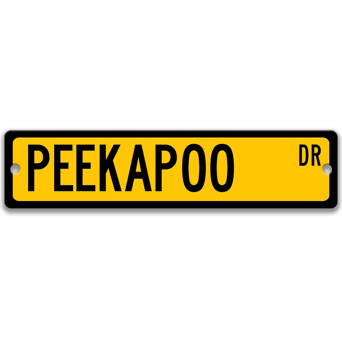 Gray Peekapoo DR aluminum street sign with black lettering