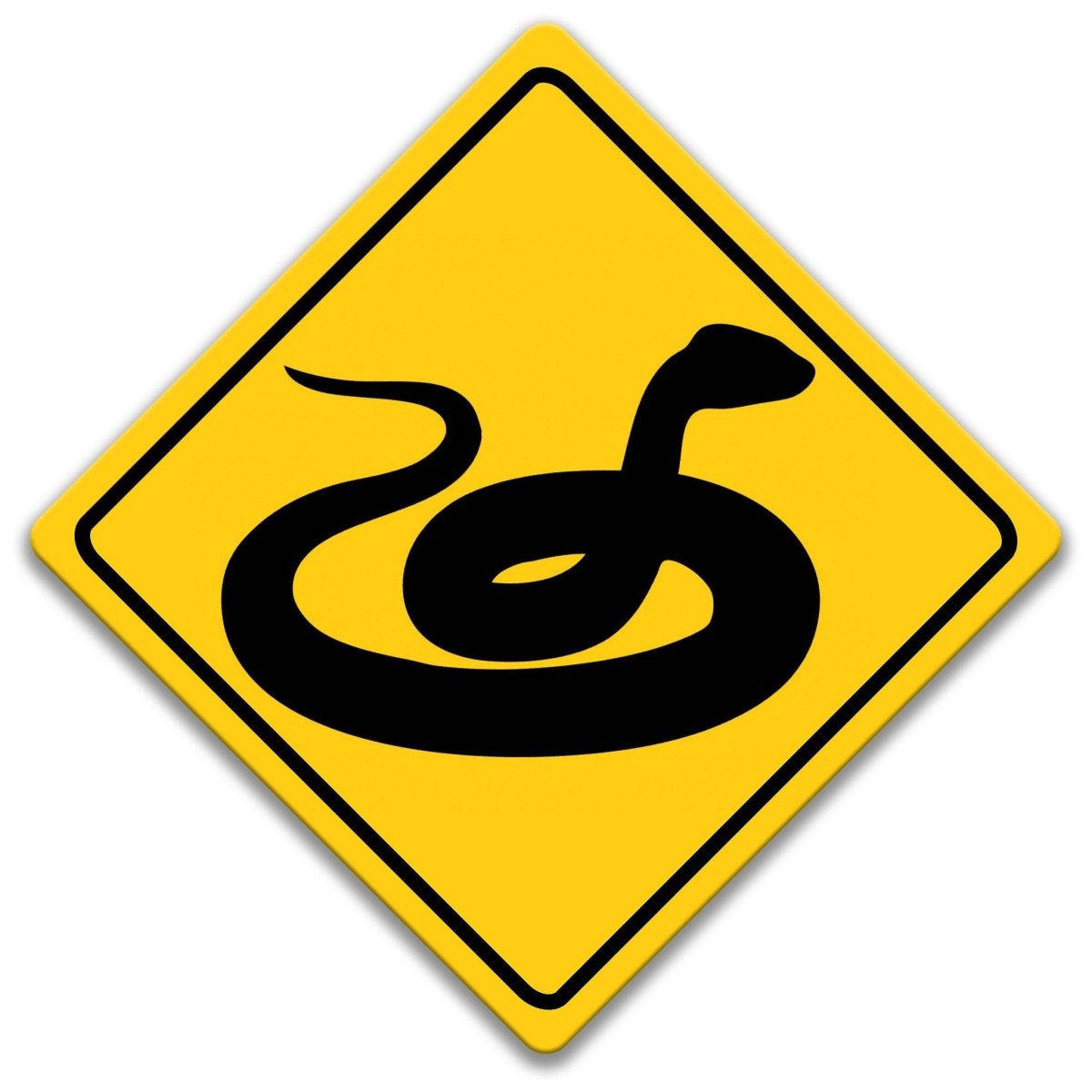 A yellow diamond-shaped sign with a black snake symbol on it.