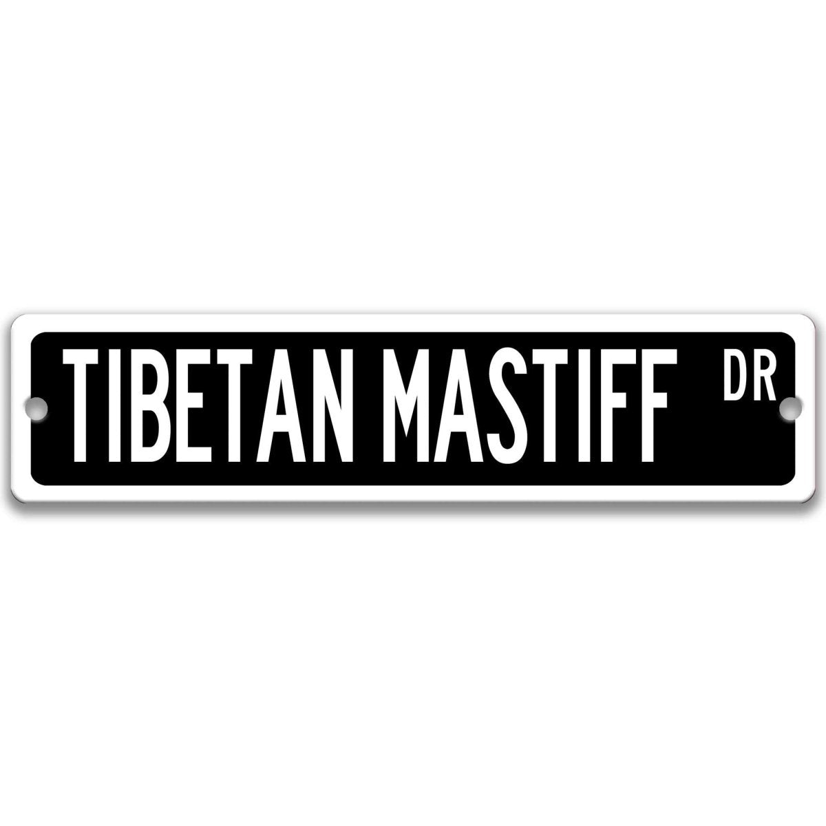 Gray Tibetan Mastiff DR aluminum street sign with black lettering