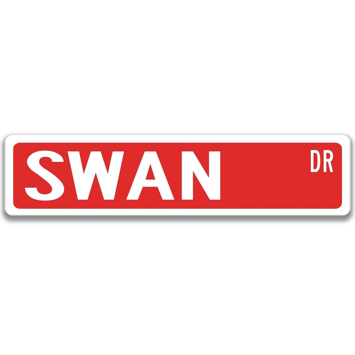 Swan metal street sign, black background, with swan silhouette design