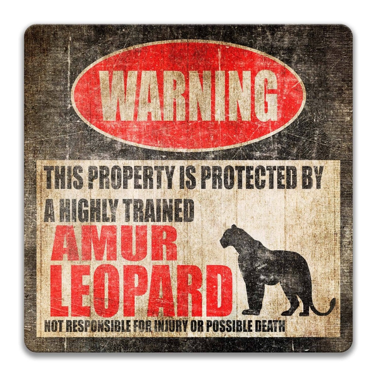 Amur Leopard Warning Metal Sign