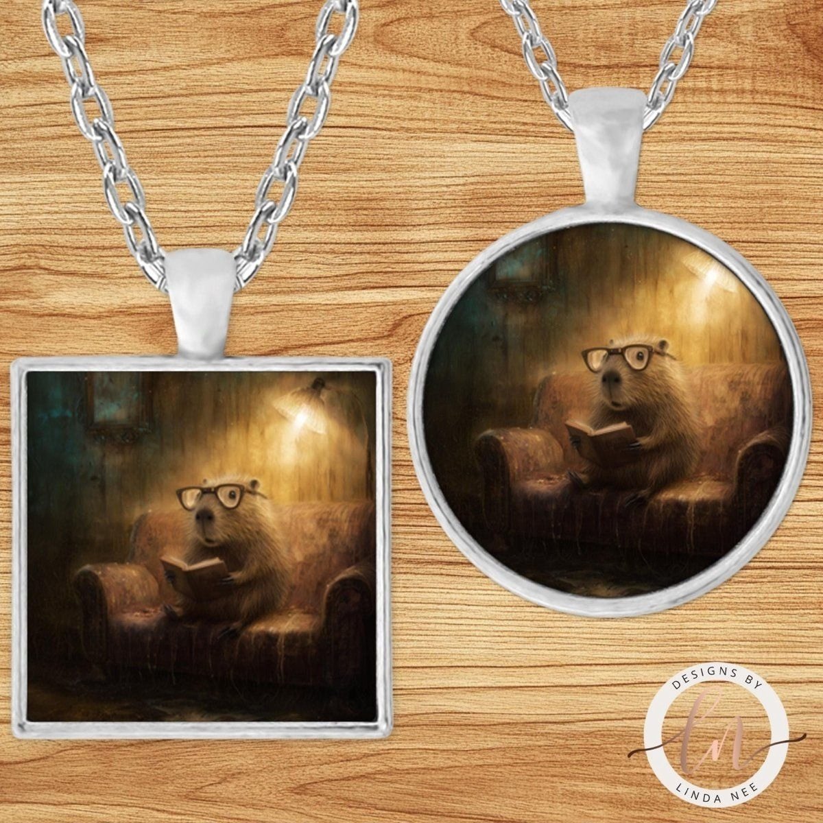 Bookish Capybara Pendant Necklace