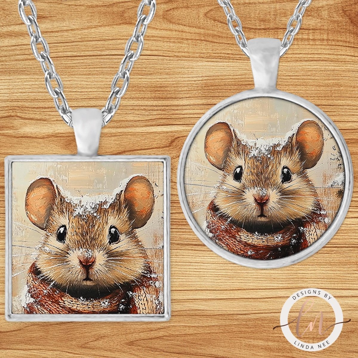 Mouse in Plaid Scarf Pendant Necklace