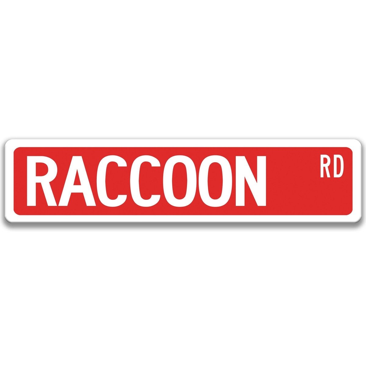Raccoon metal street sign in red background