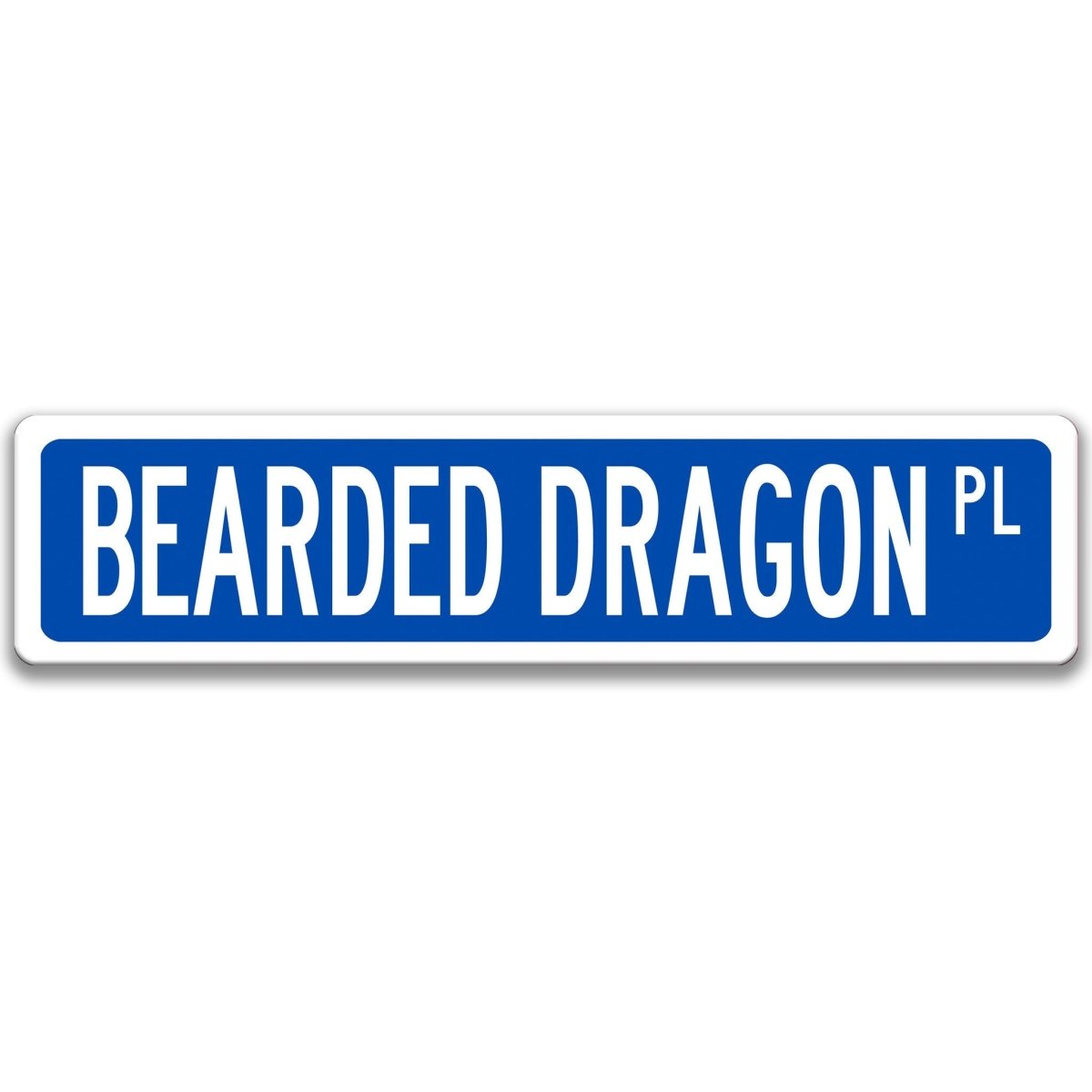 Bearded Dragon metal street sign with a blue background reading BEARDED DRAGON PL