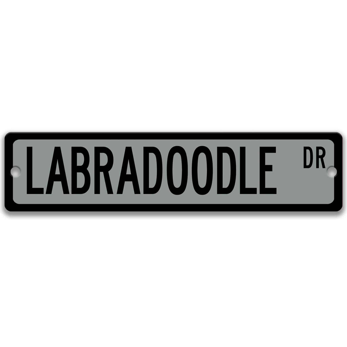 Red Labradoodle DR aluminum street sign with white lettering