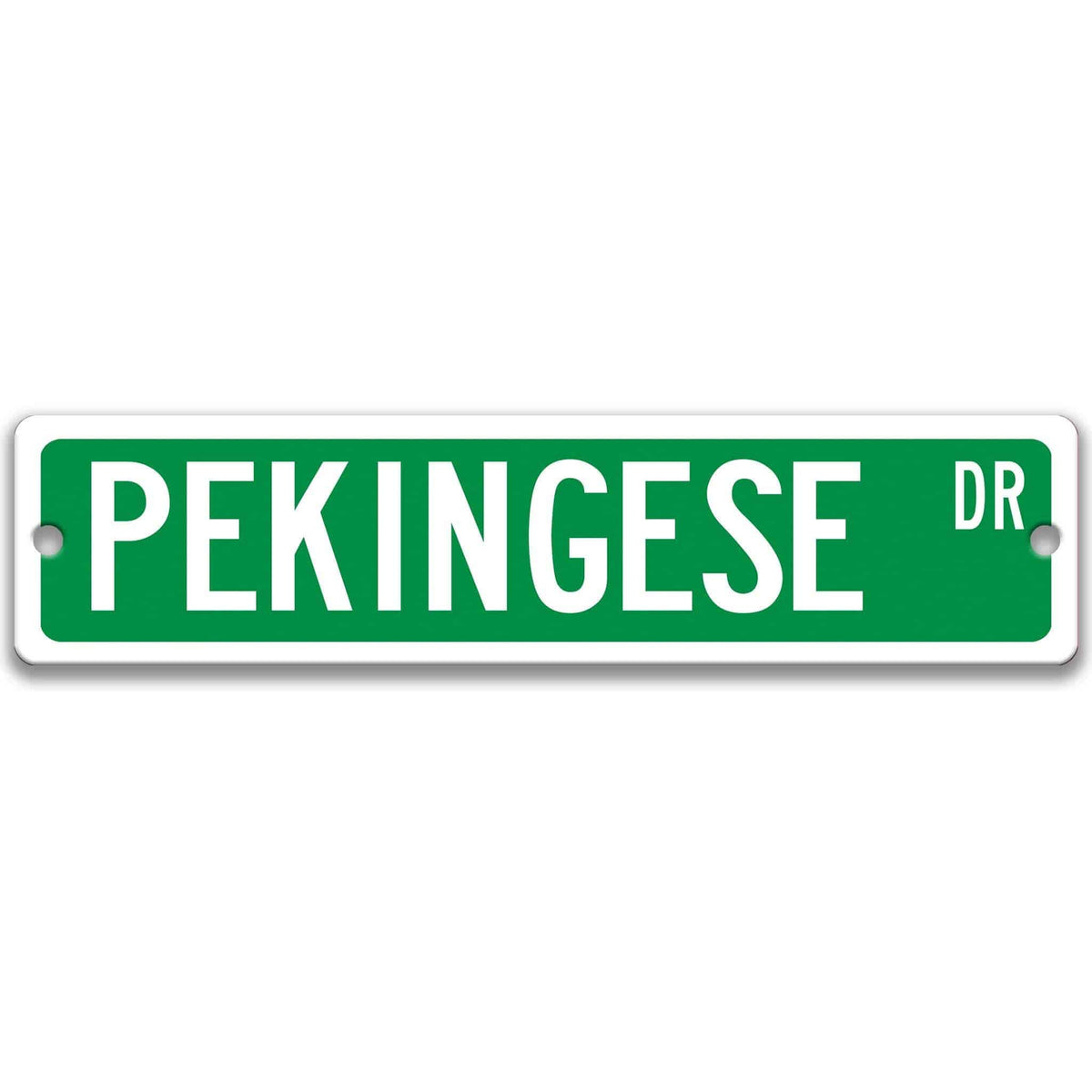 Gray Pekingese DR aluminum street sign with black lettering