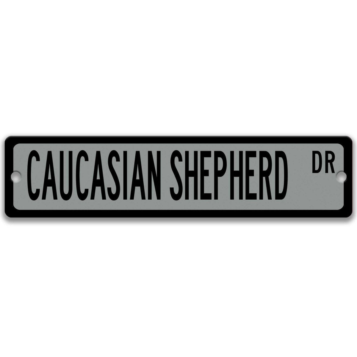 Gray Caucasian Shepherd DR aluminum street sign with black lettering