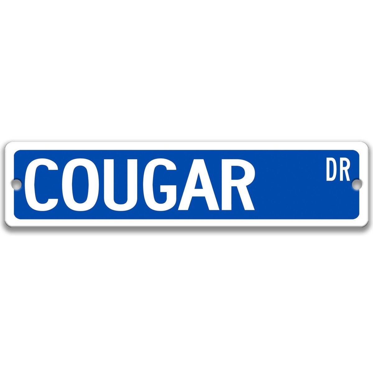 Cougar metal street sign in blue background