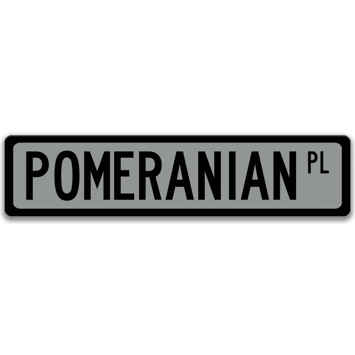 Gray Pomeranian DR aluminum street sign with black lettering