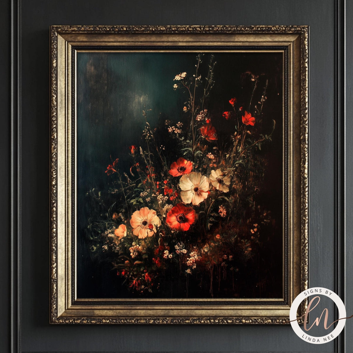 Vintage Dark Floral Botanical Art Print