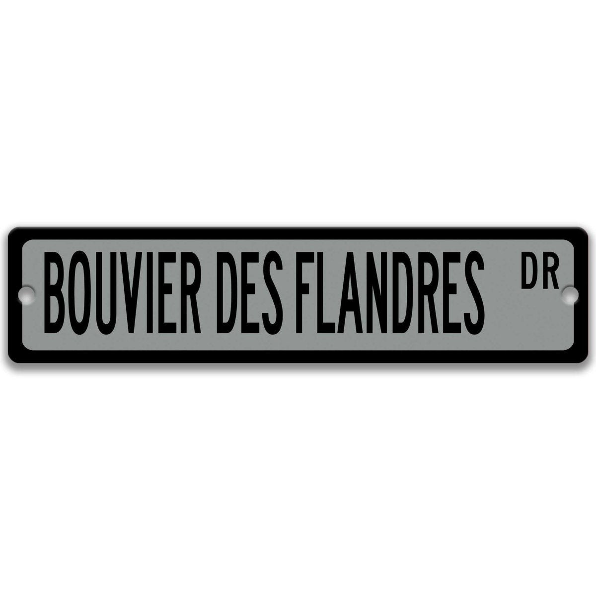 Gray Bouvier Des Flandres DR aluminum street sign with black lettering