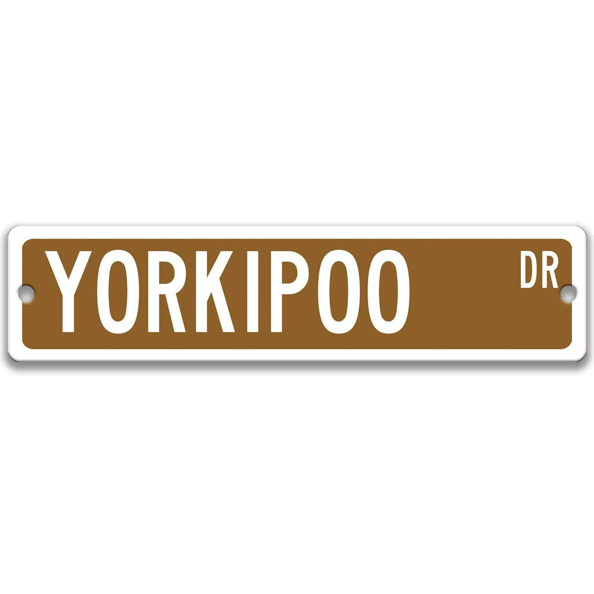 Red Yorkipoo DR aluminum street sign with white lettering