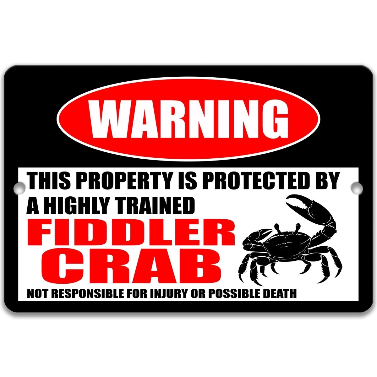 Fiddler Crab warning sign, red WARNING banner and large fiddler crab silhouette, funny Fiddler Crab lover gift, aluminum with rounded corners