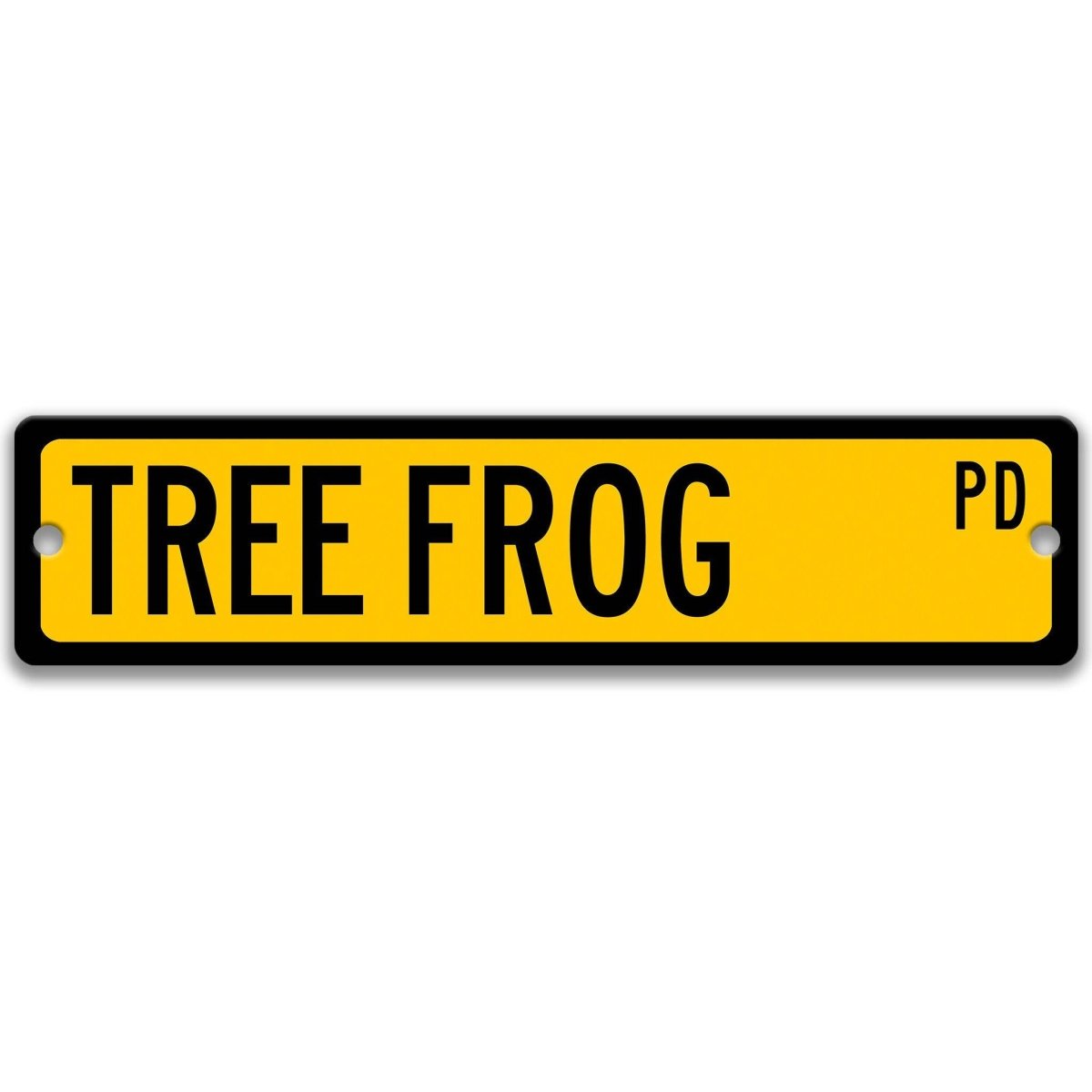 Tree Frog Street Name metal sign with yellow background