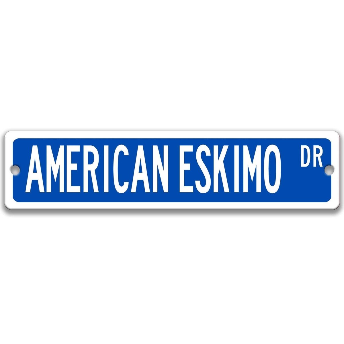 Red American Eskimo DR aluminum street sign with white lettering