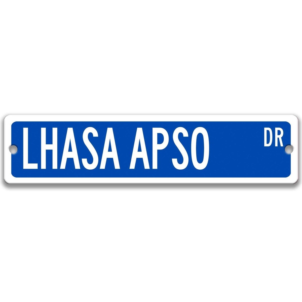 Blue Lhasa Apso DR aluminum street sign with white lettering