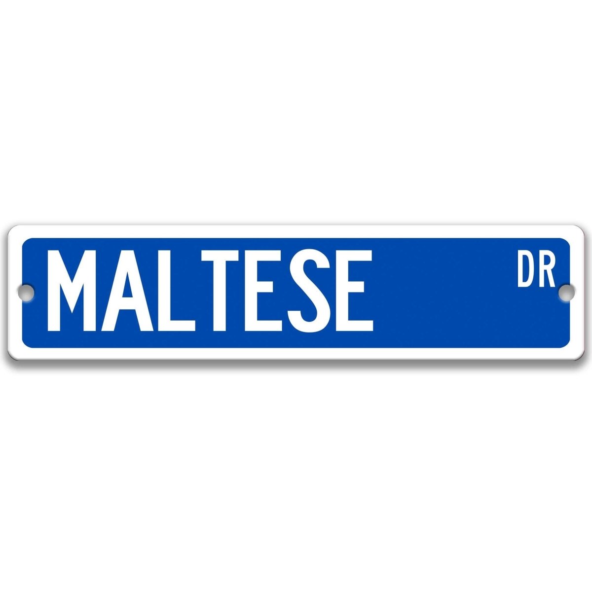 Yellow Maltese Dog DR aluminum street sign with black lettering