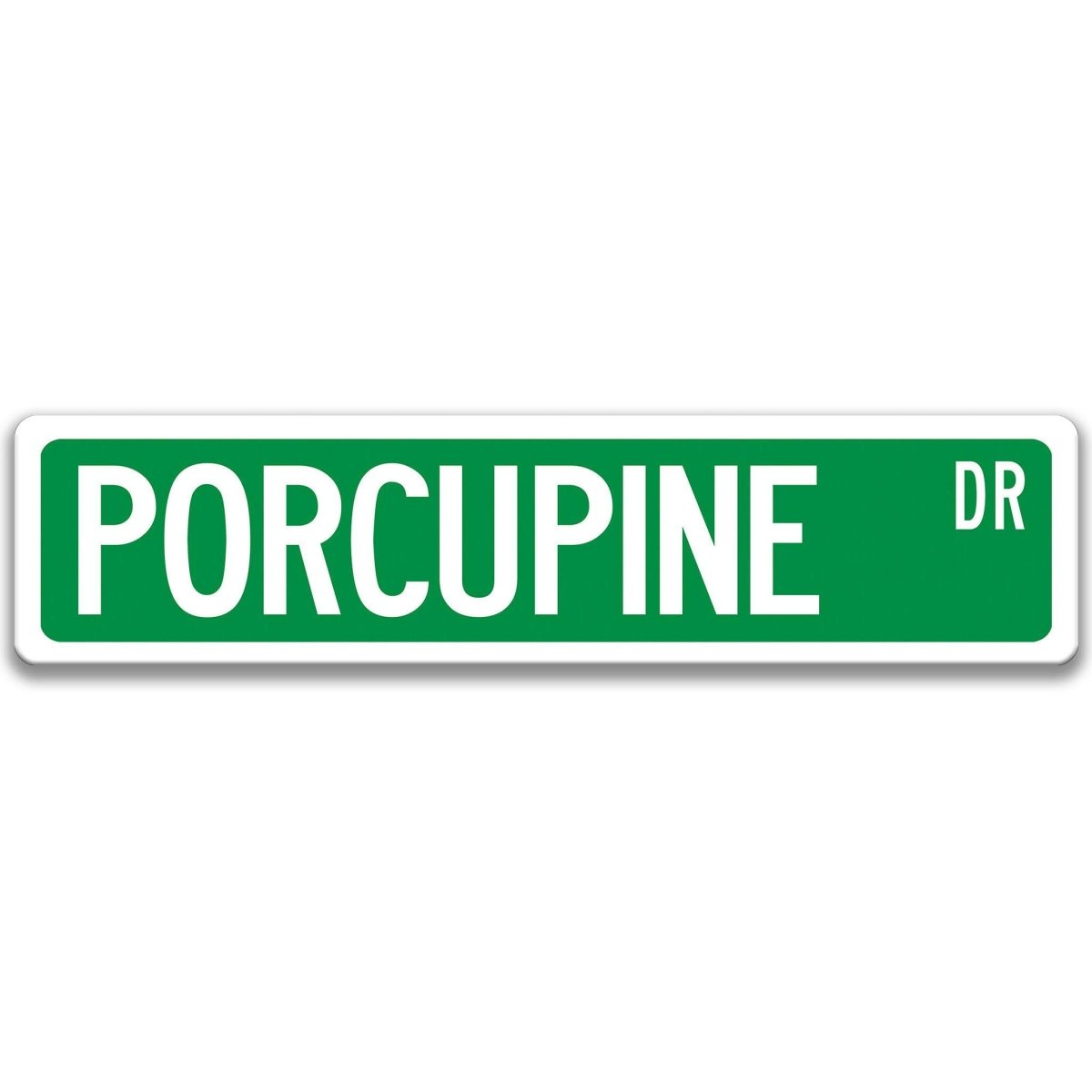 Porcupine metal street sign in green background