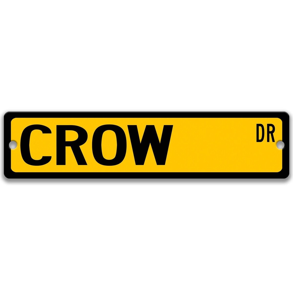 Crow metal street sign, close-up of the printed aluminum surface and mounting holes