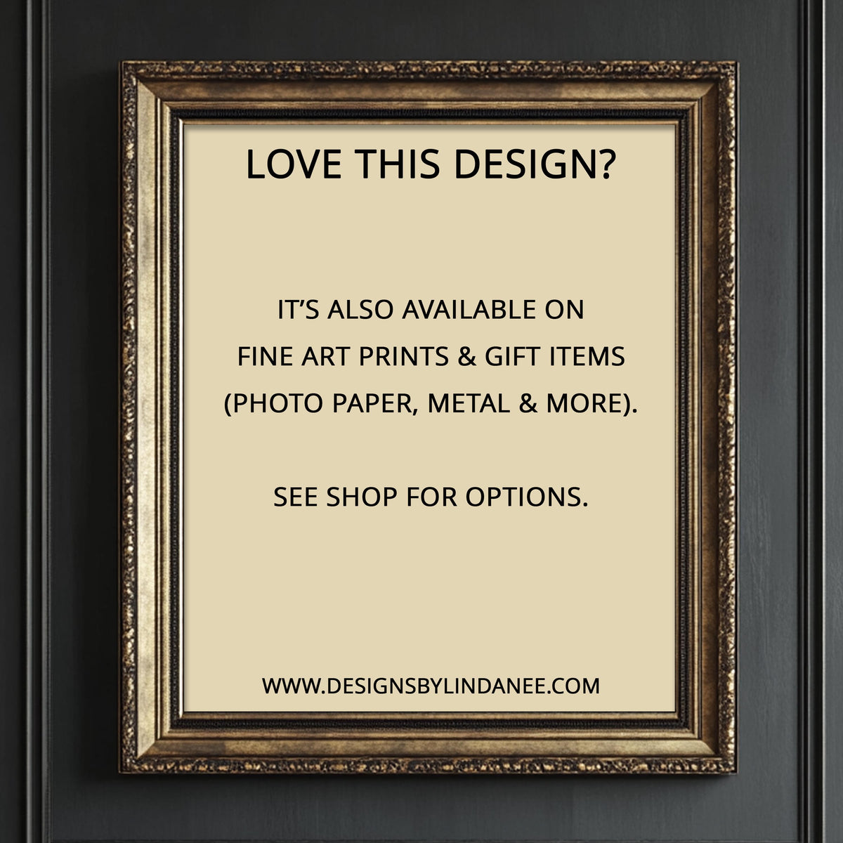The image is a framed advertisement for fine art prints and gift items, including photo paper, metal, and more. It is available on fine art prints and gift items, and it is also available on fine art prints and gift items (photo paper, metal & more). The advertisement encourages viewers to see the options available at the shop.
