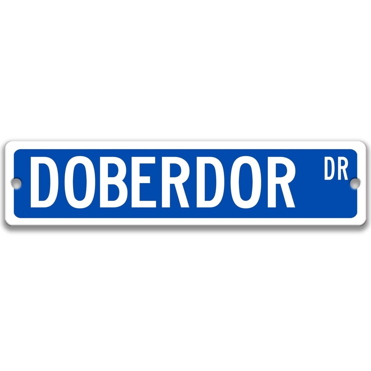 Blue Doberdor DR aluminum street sign with white lettering