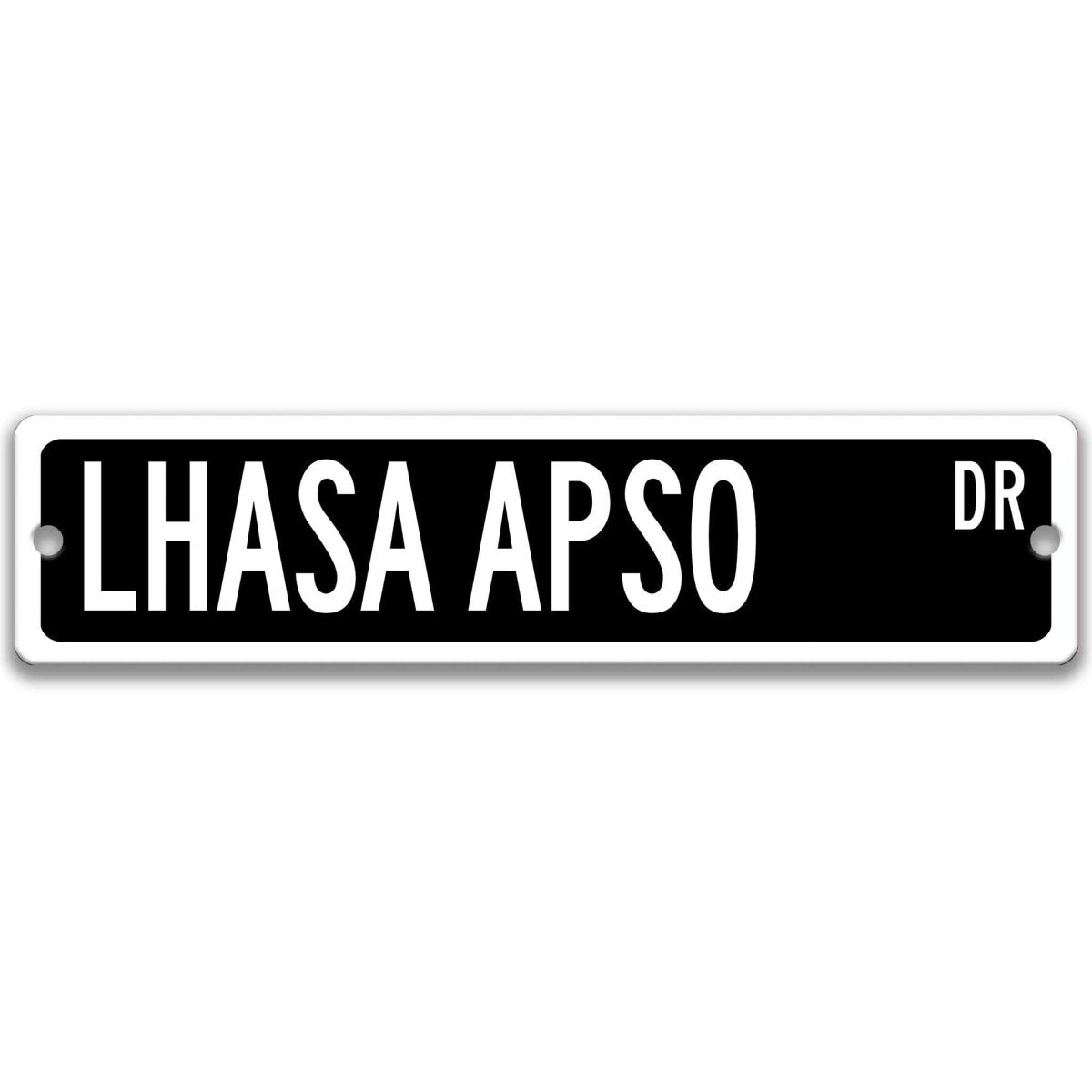 Black Lhasa Apso DR aluminum street sign with white lettering