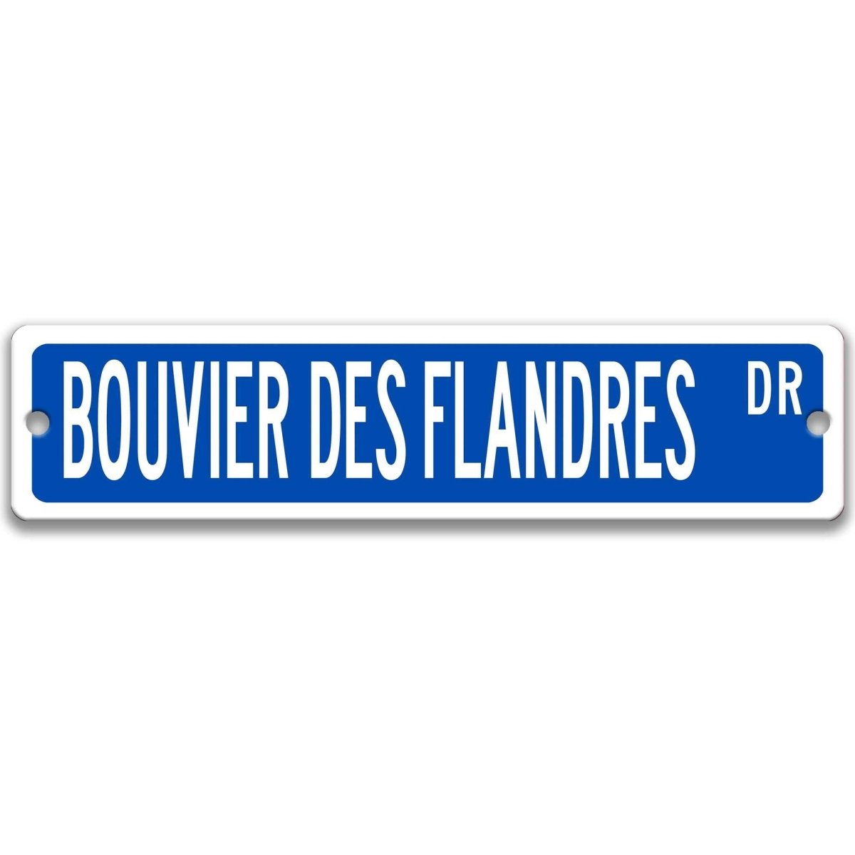 Blue Bouvier Des Flandres DR aluminum street sign with white lettering
