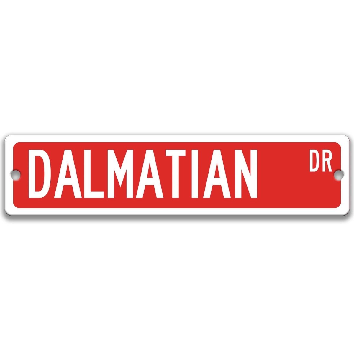Yellow Dalmatian DR aluminum street sign with black lettering