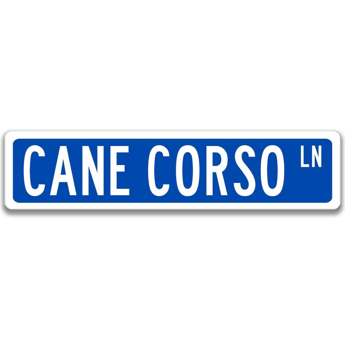 Blue Cane Corso DR aluminum street sign with white lettering