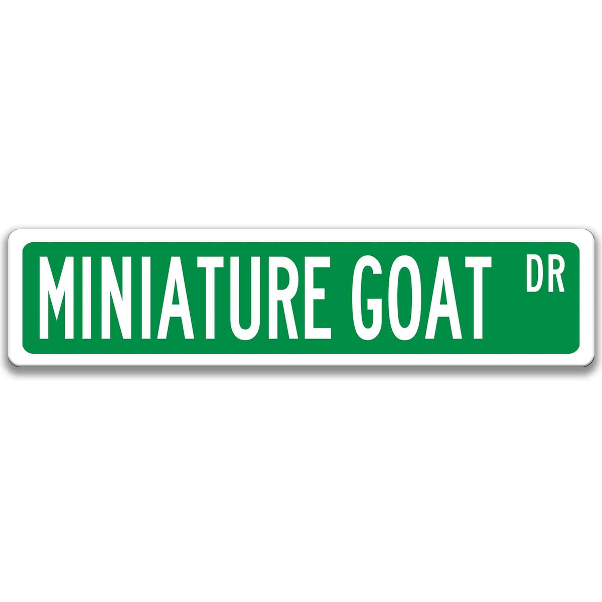 Miniature goat metal street sign with black goat silhouette, customizable background color, heavy gauge aluminum