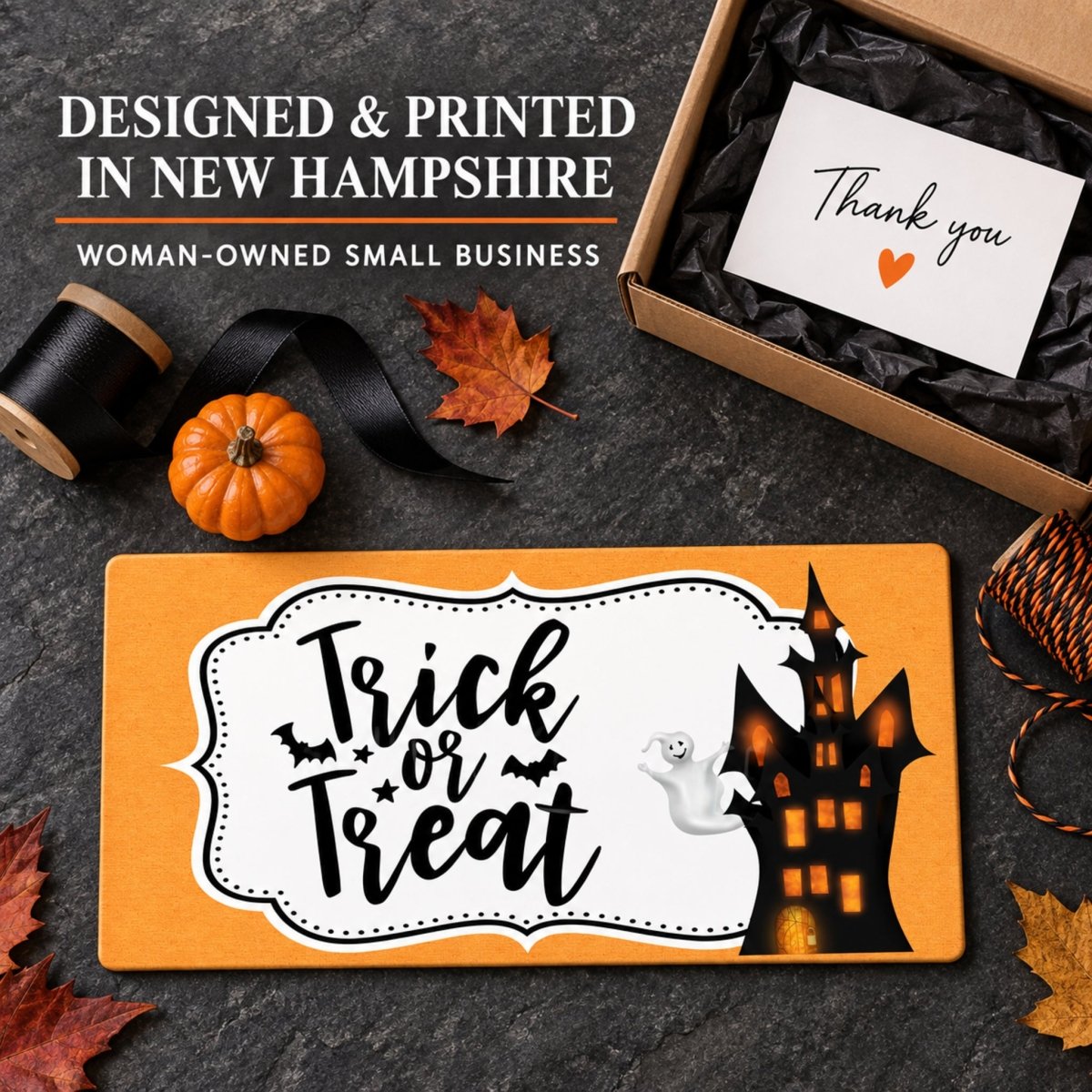 Haunted Castle Trick or Treat sign packaged as a gift with a thank you note