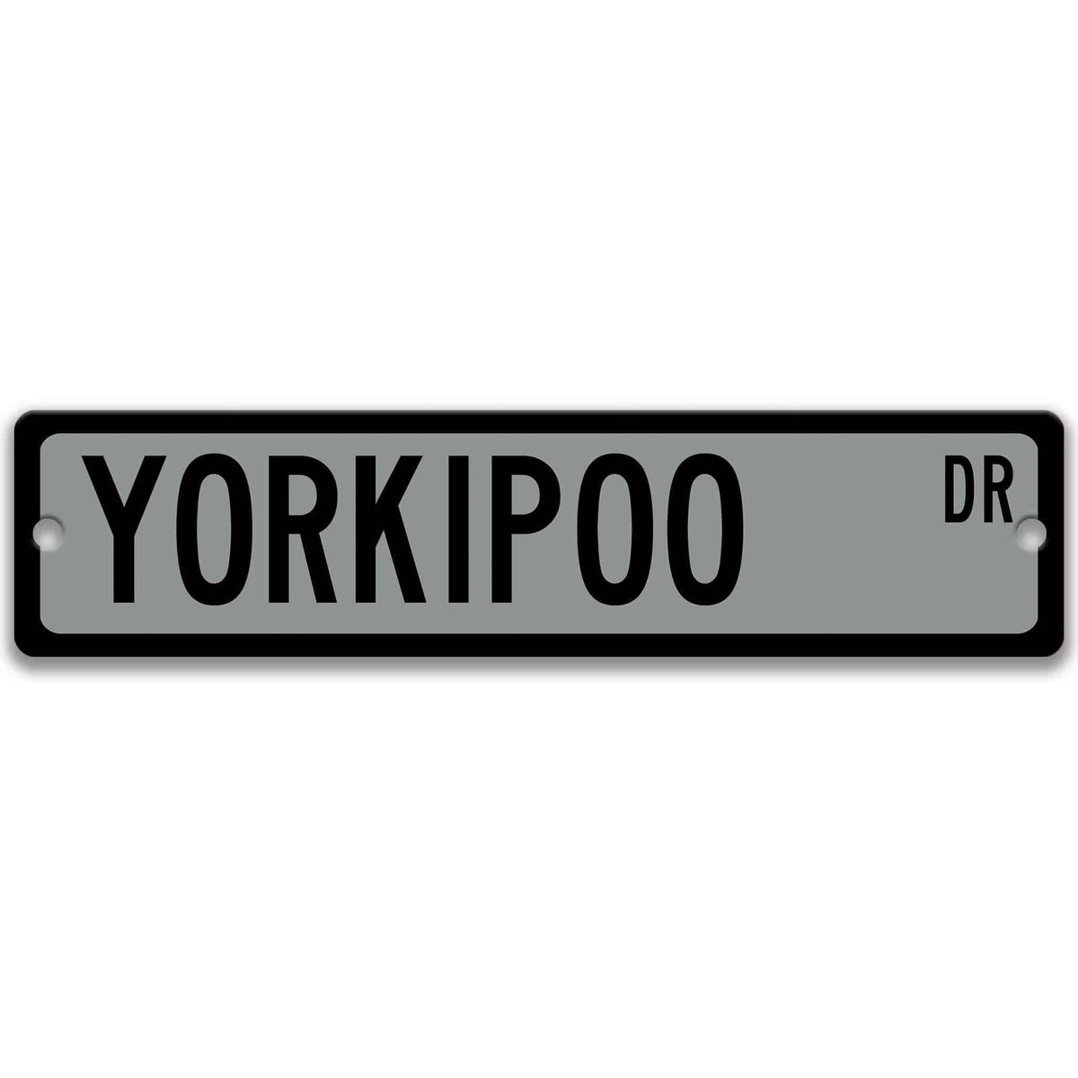 Brown Yorkipoo DR aluminum street sign with white lettering