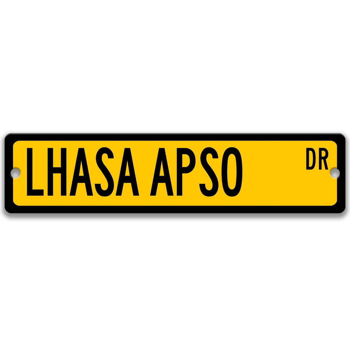 Yellow Lhasa Apso DR aluminum street sign with black lettering