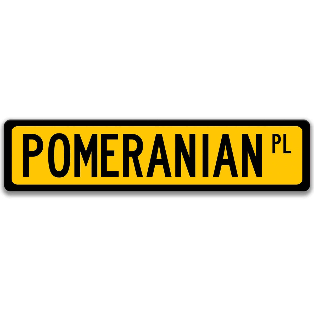 Yellow Pomeranian DR aluminum street sign with black lettering