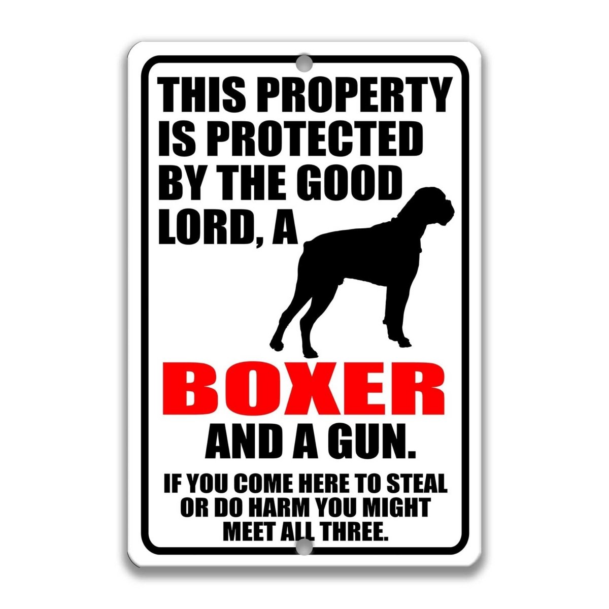 Boxer Dog Gun Owner Warning Metal Sign
