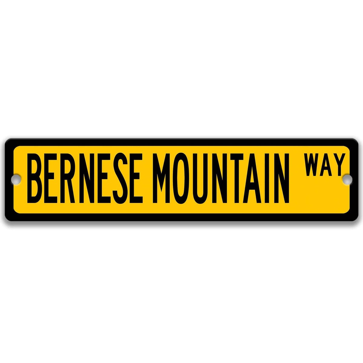 Yellow Bernese Mountain Dog DR aluminum street sign with black lettering