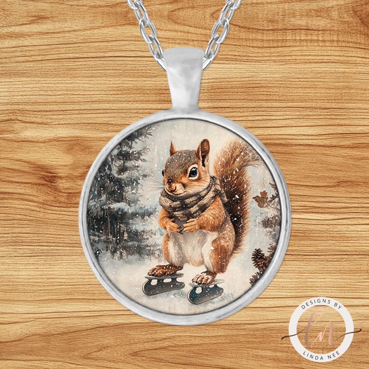 Ice Skating Squirrel Pendant Necklace
