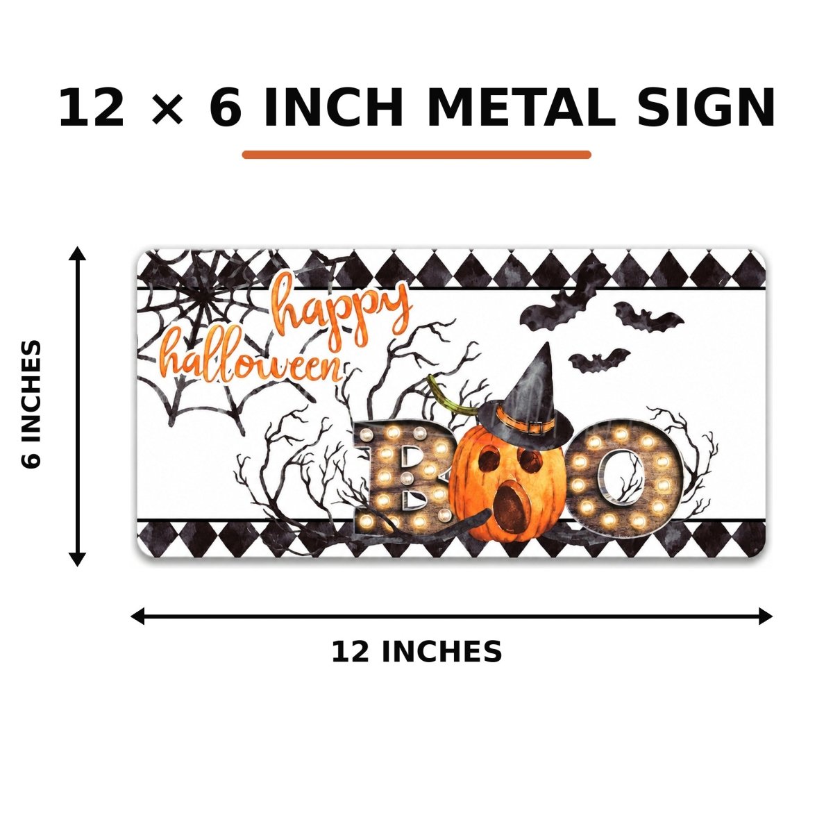 Happy Halloween Bats and Pumpkin sign size guide, 6 x 12 inches
