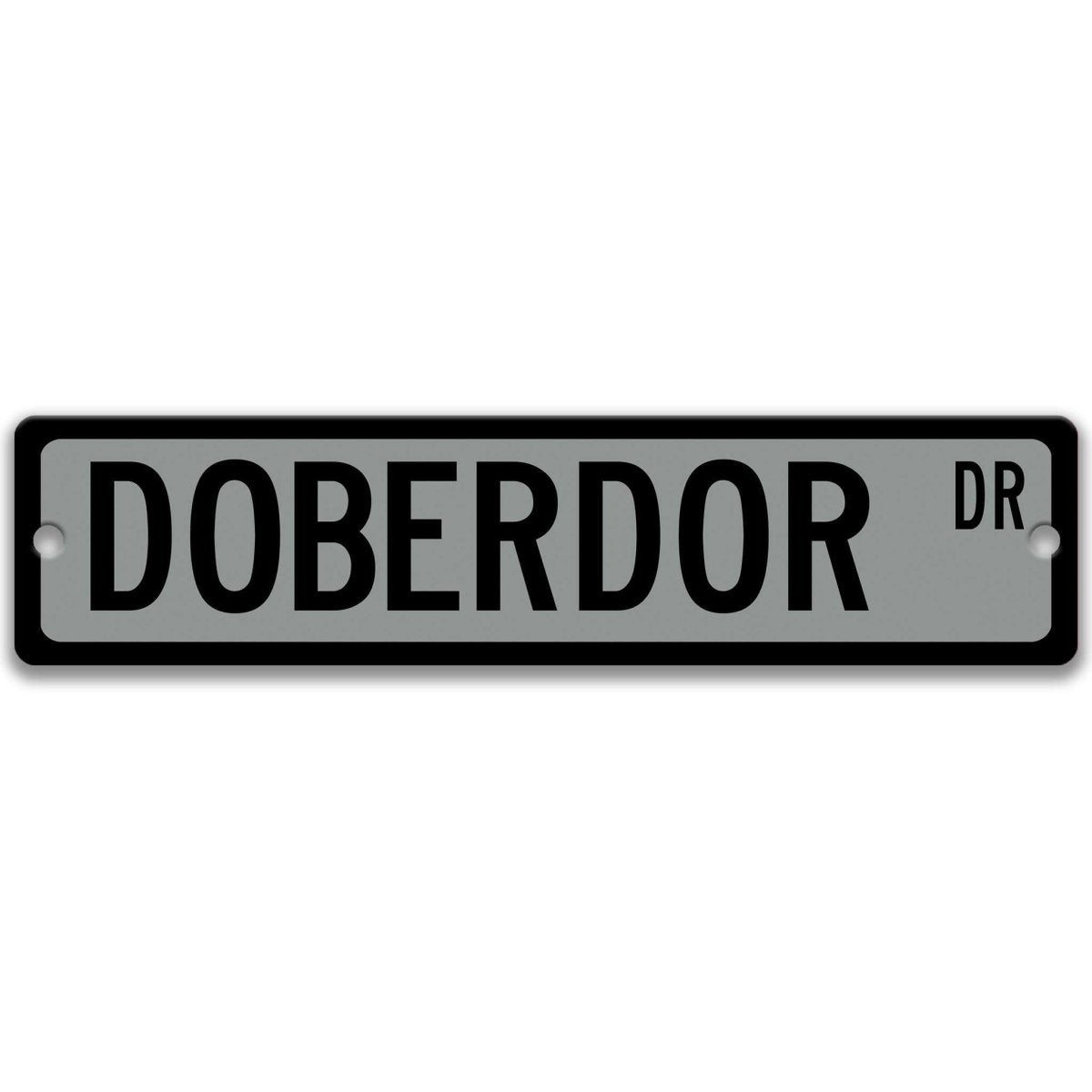 Gray Doberdor DR aluminum street sign with black lettering