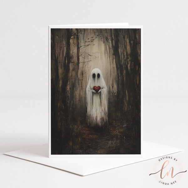 Gothic Ghost Holding Heart Note Card