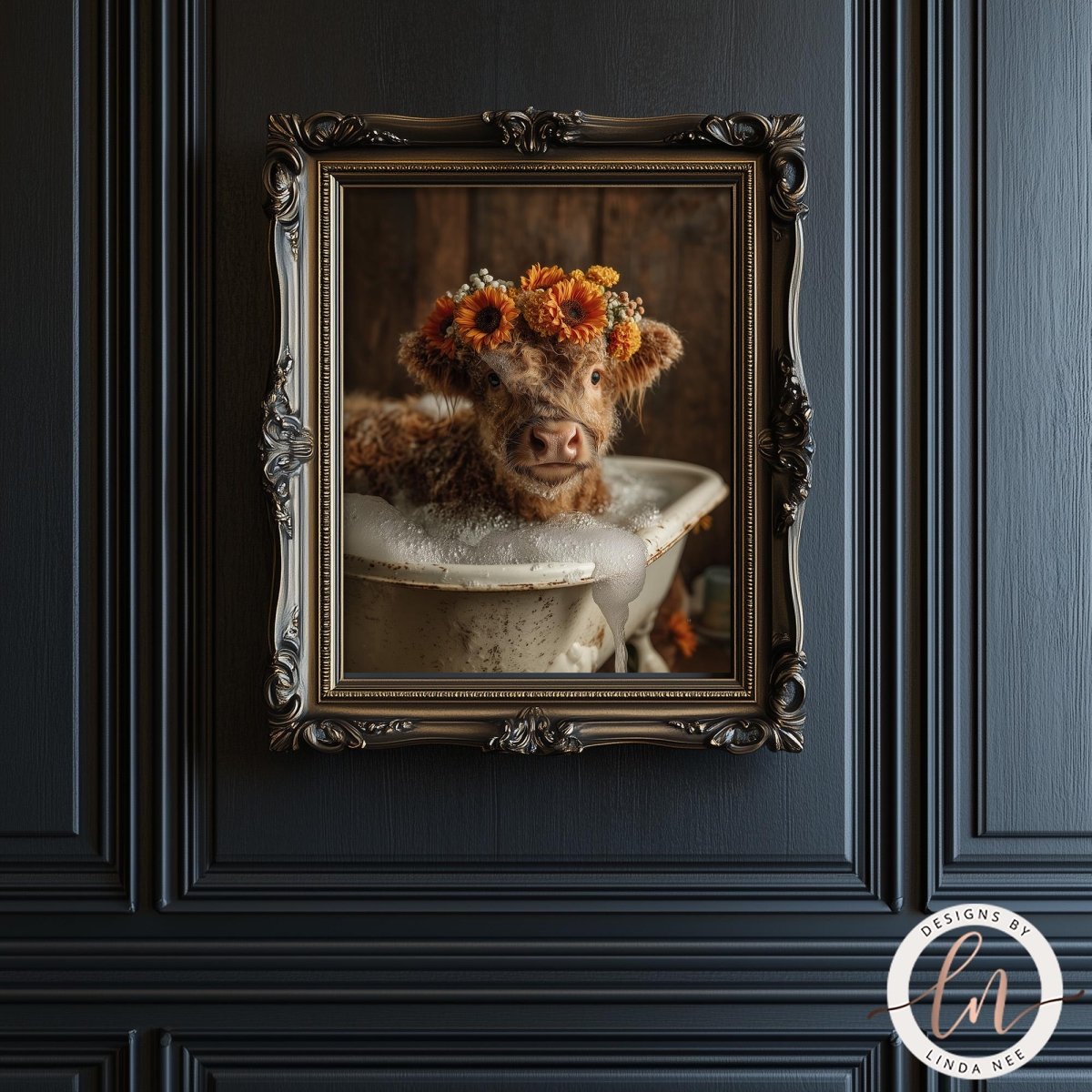 Highland Cow in Bubble Bath Art Print