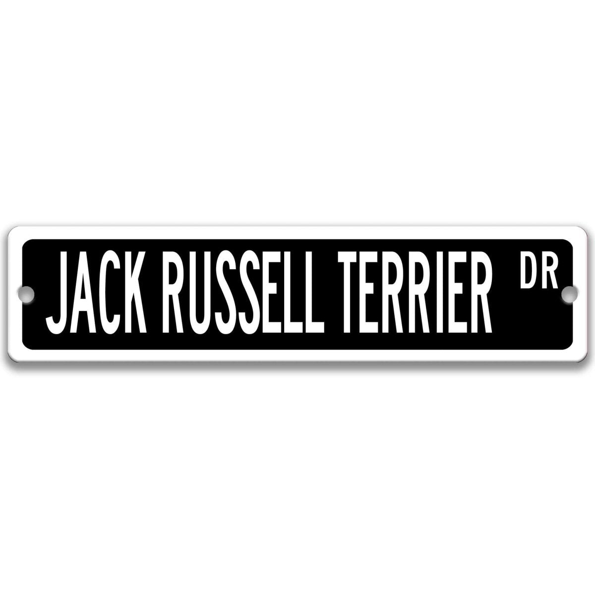 Black Jack Russell Terrier DR aluminum street sign with white lettering
