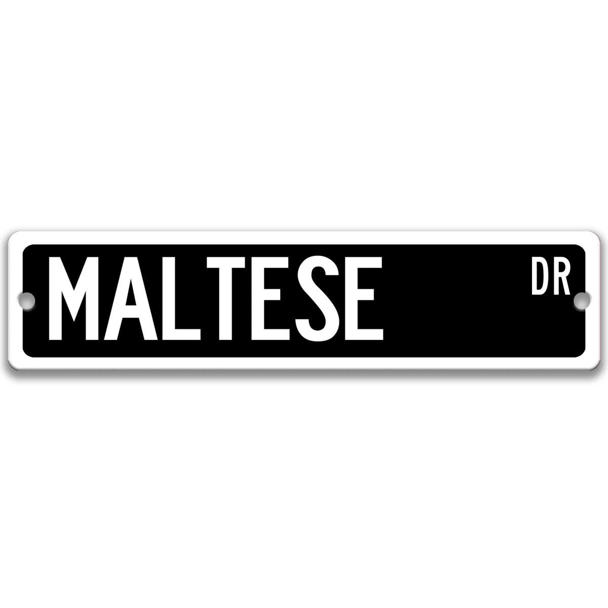 Green Maltese Dog DR aluminum street sign with white lettering