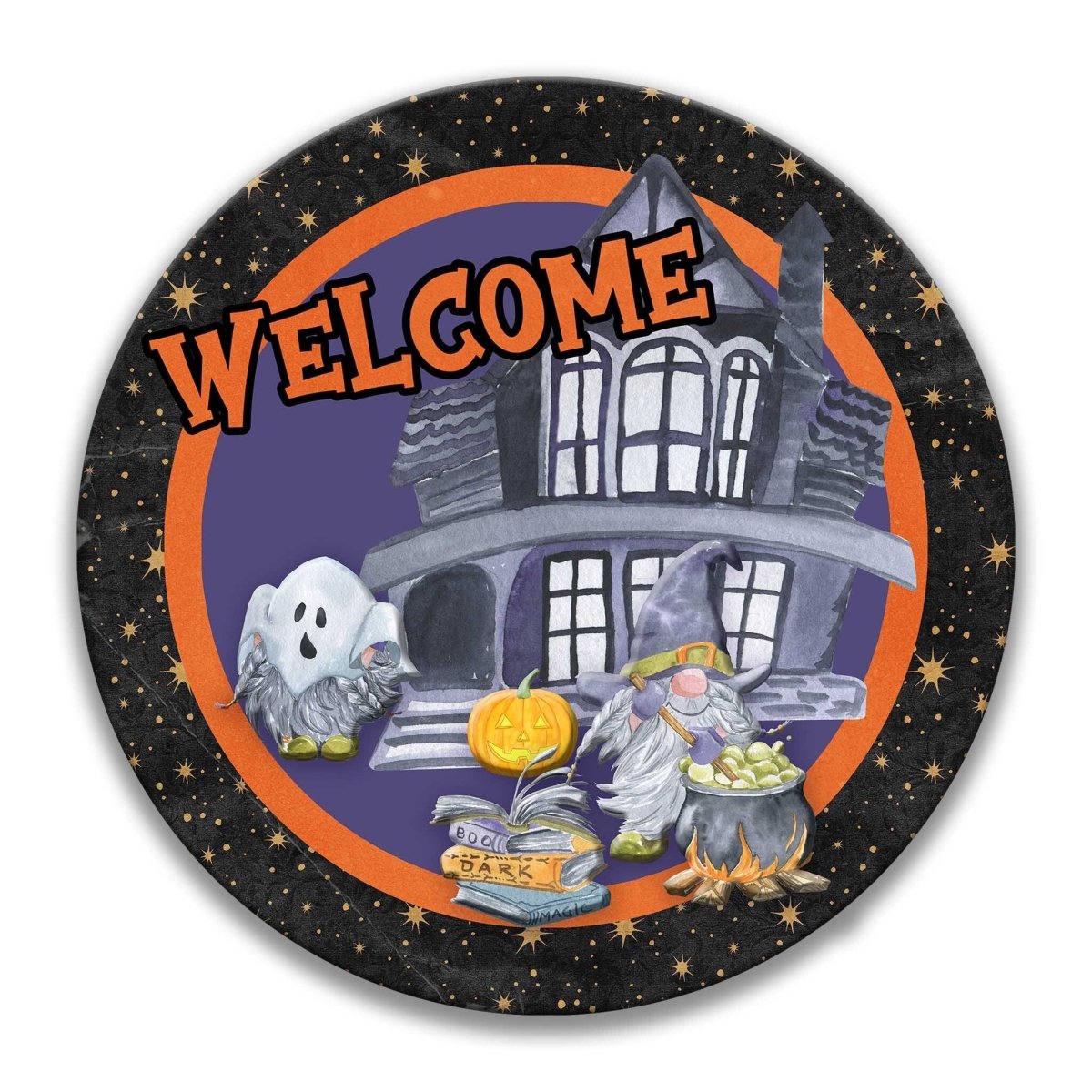 Cute Gnome Halloween Metal Wreath Sign